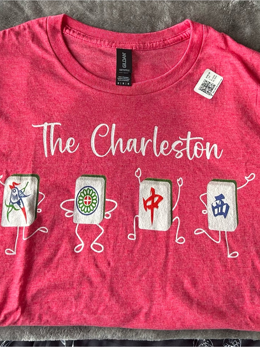 Gildan Pink /Heather Red  'The Charleston' Mahjong Tile Graphic Tee